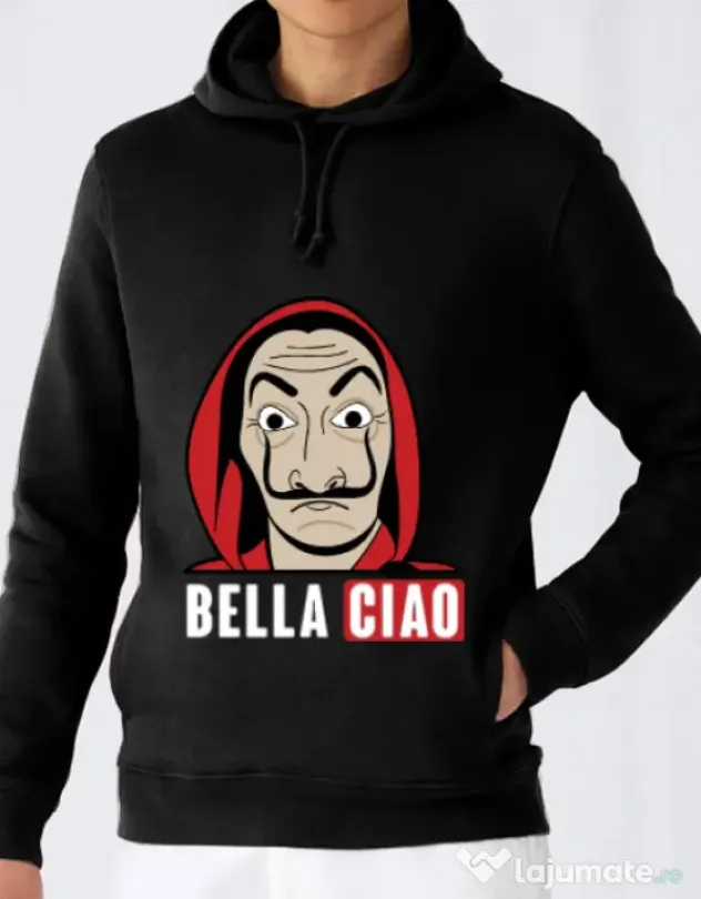 Hoodie barbat cu gluga Bella ciao Negru