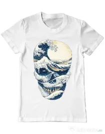 Tricou ADLER barbat The Great Wave off Skull Alb