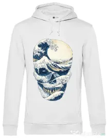 Hoodie barbat cu gluga The Great Wave off Skull Alb