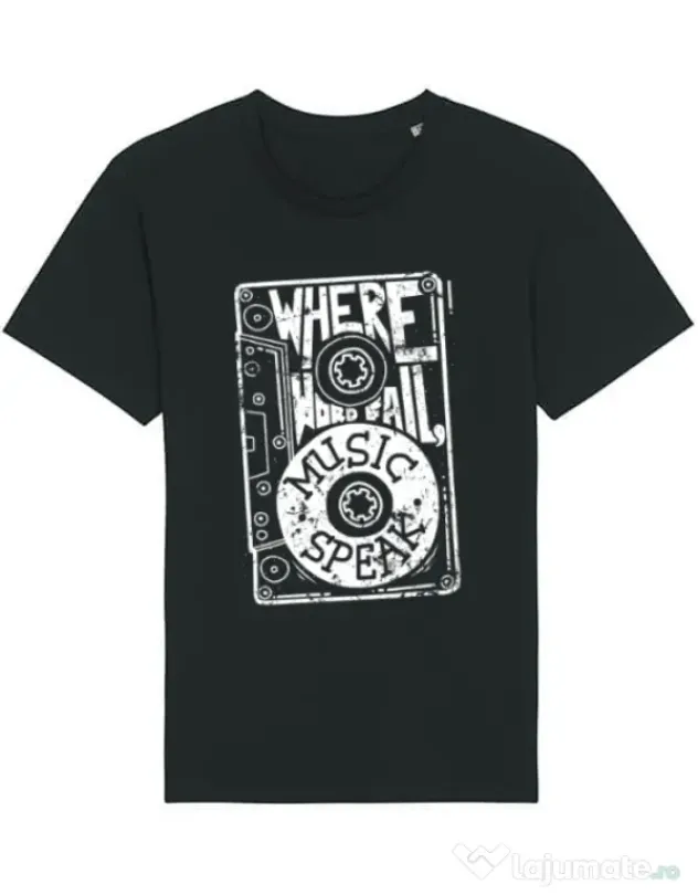 Tricou STANLEY STELLA barbat Where words fail, music speaks Negru