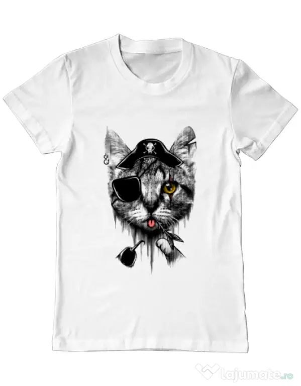 Tricou ADLER barbat Piratecat Alb
