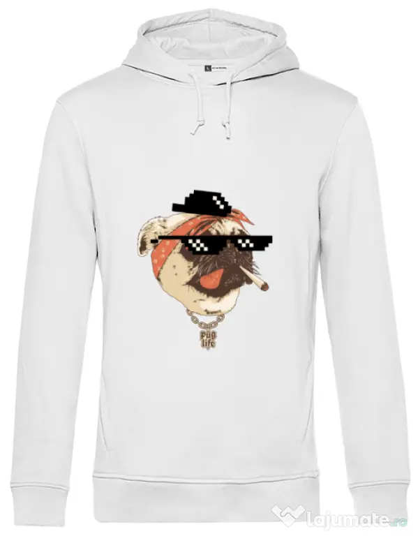 Hoodie barbat cu gluga Pug Life Alb