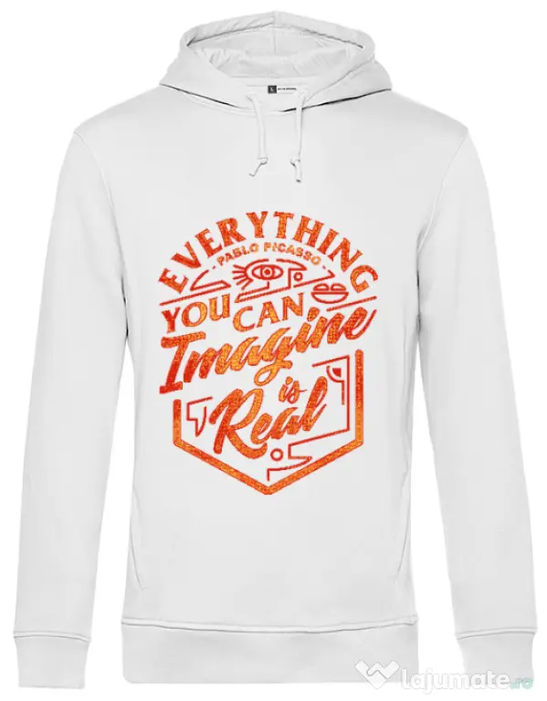 Hoodie barbat cu gluga Everything You Can Imagine is Real Alb