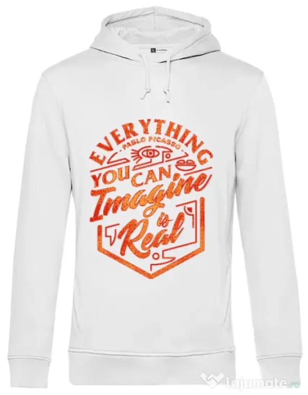 Hoodie barbat cu gluga Everything You Can Imagine is Real Alb