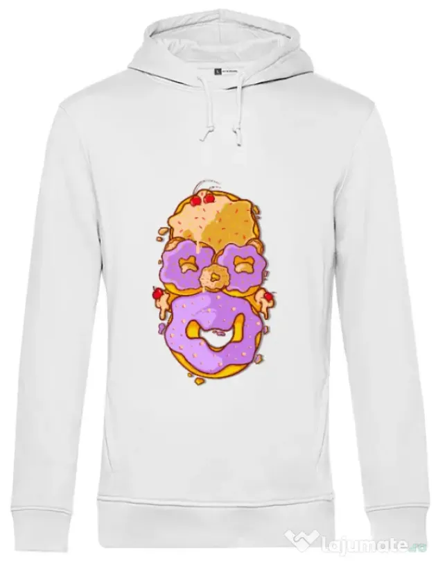Hoodie barbat cu gluga Homer Donut Alb