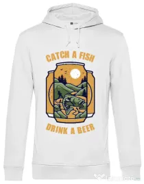 Hoodie barbat cu gluga Catch a fish Alb