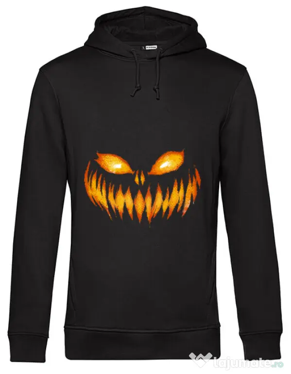Hoodie barbat cu gluga Scary pumpkin face Negru