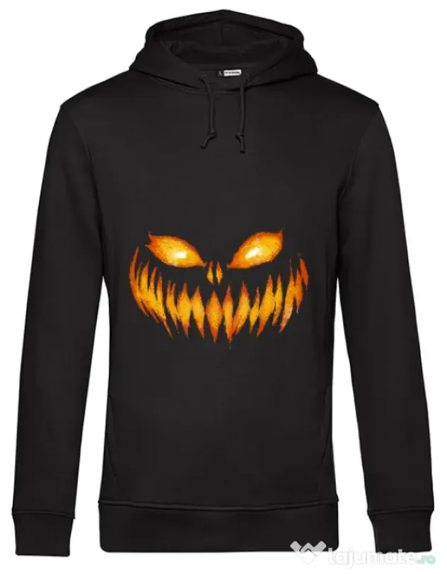 Hoodie barbat cu gluga Scary pumpkin face Negru