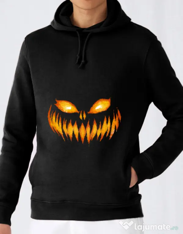 Hoodie barbat cu gluga Scary pumpkin face Negru