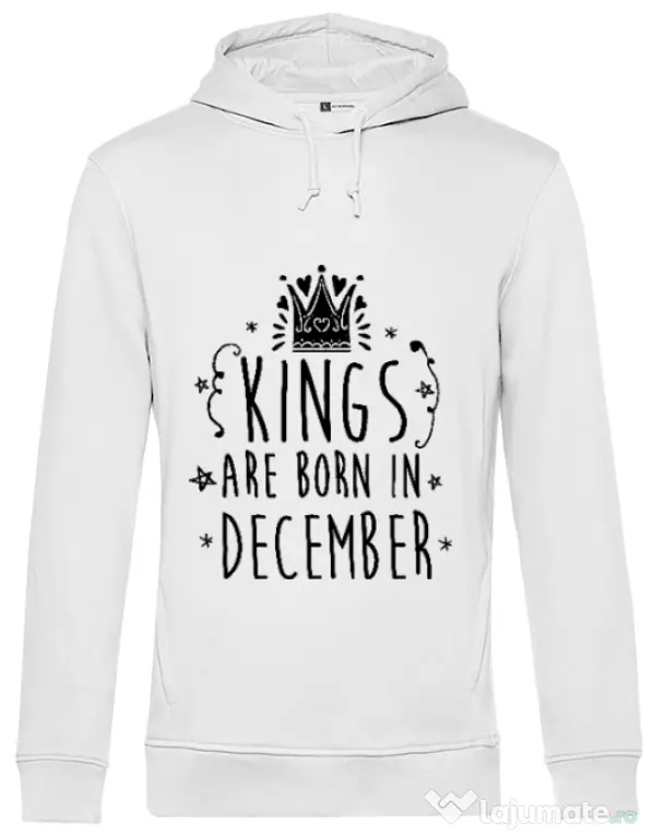 Hoodie barbat cu gluga Kings are born in December Alb
