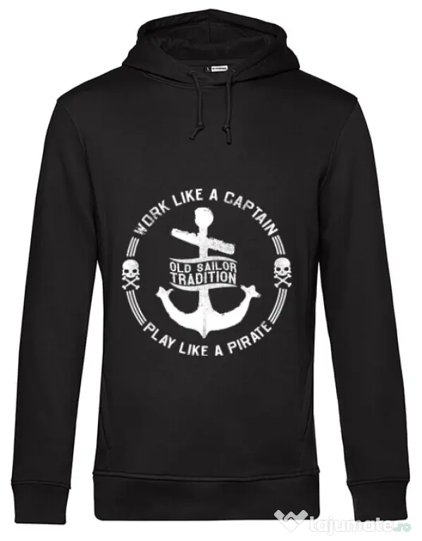 Hoodie barbat cu gluga Old sailor tradition Negru
