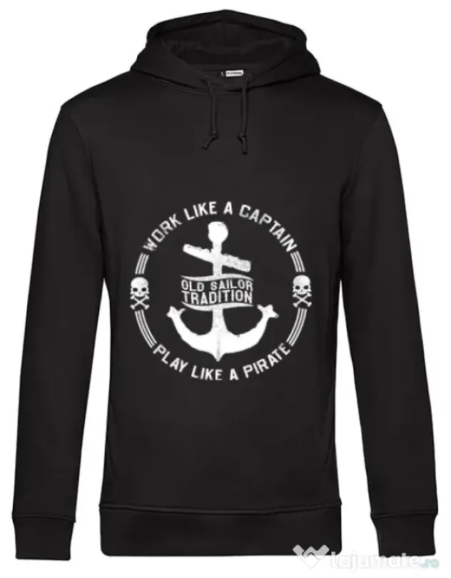 Hoodie barbat cu gluga Old sailor tradition Negru