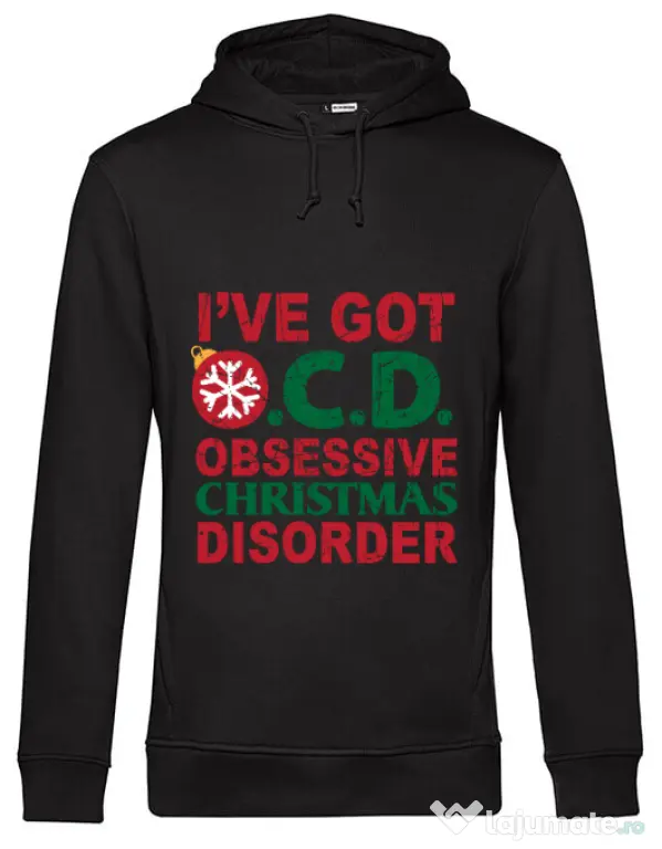 Hoodie barbat cu gluga Obsessive Christmas Disorder Negru