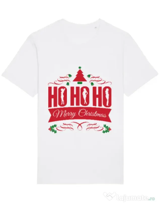 Tricou STANLEY STELLA barbat Ho ho ho Merry Christmas Alb