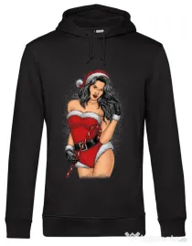 Hoodie barbat cu gluga Sexy Santa Girl Negru