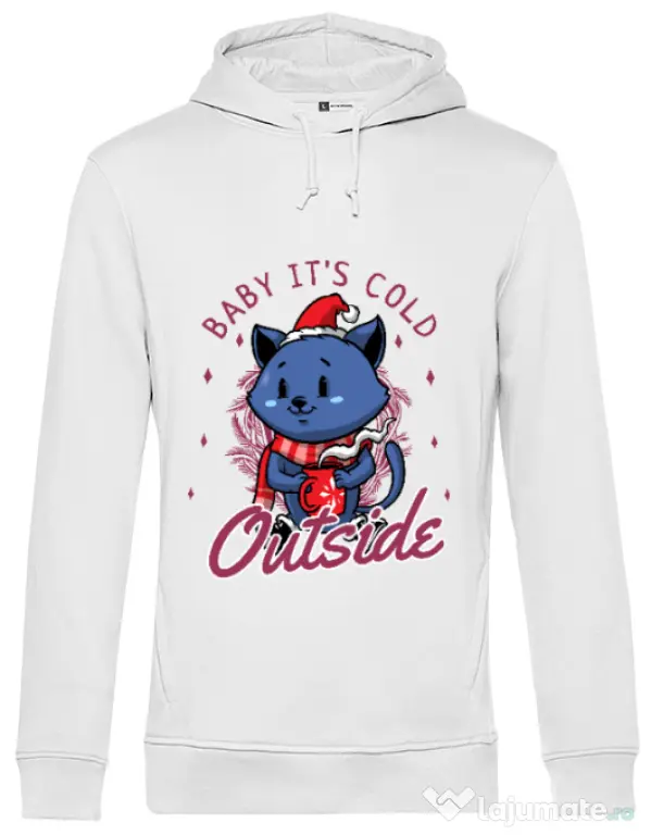 Hoodie barbat cu gluga Its cold outside Alb