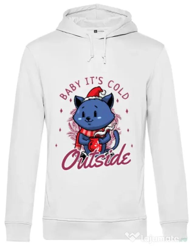 Hoodie barbat cu gluga Its cold outside Alb