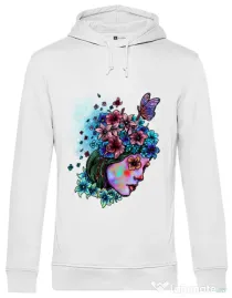Hoodie barbat cu gluga Lady and flowers Alb