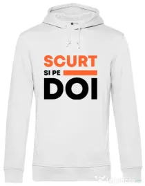 Hoodie barbat cu gluga Scurt si pe doi Alb