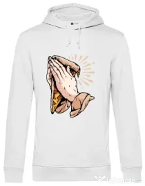 Hoodie barbat cu gluga Pray for pizza Alb