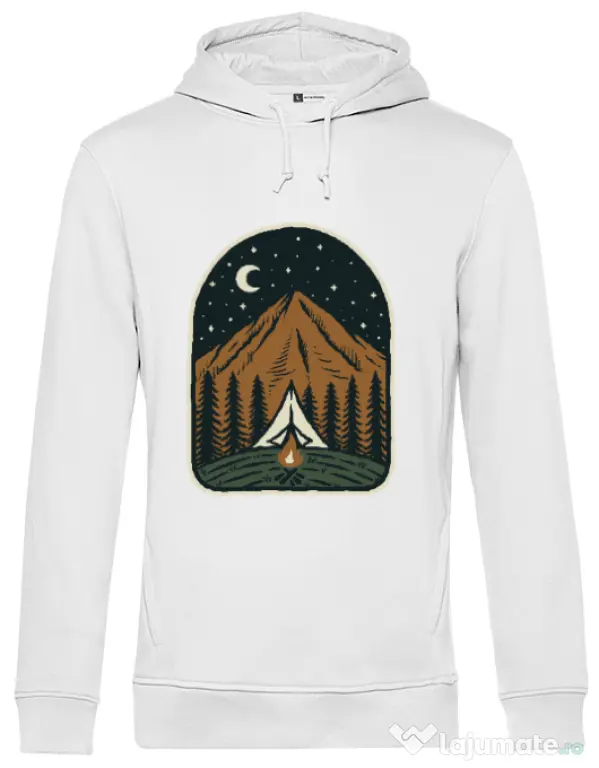 Hoodie barbat cu gluga Camp mountain night Alb
