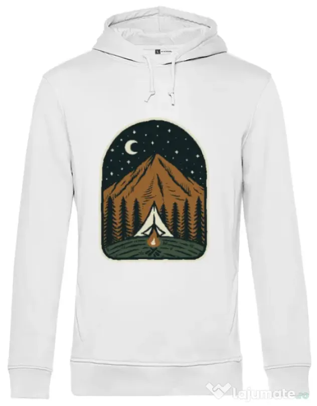 Hoodie barbat cu gluga Camp mountain night Alb