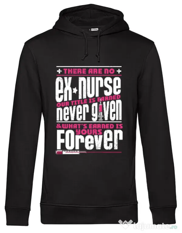 Hoodie barbat cu gluga Ex nurse Negru