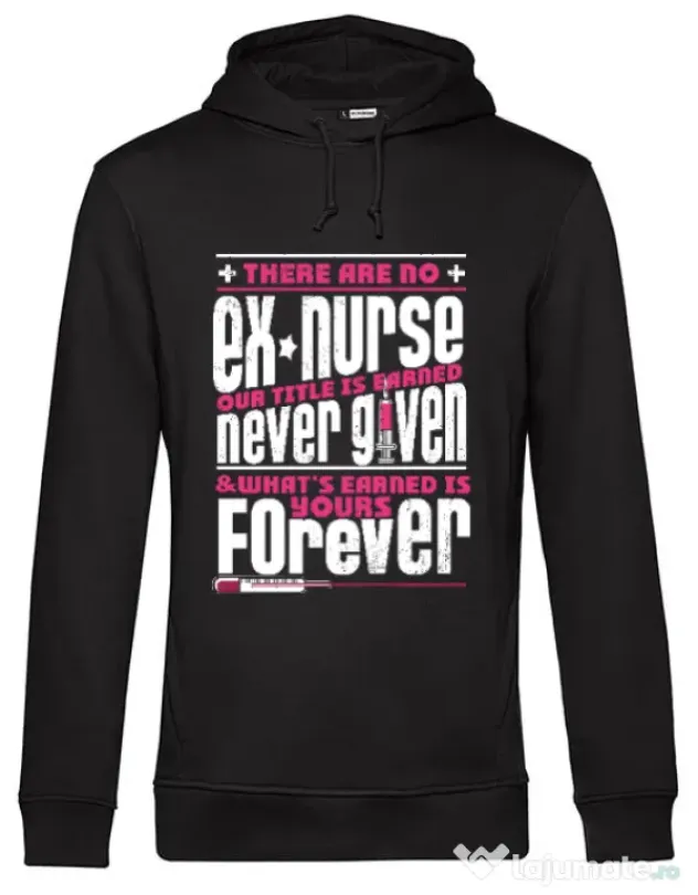 Hoodie barbat cu gluga Ex nurse Negru