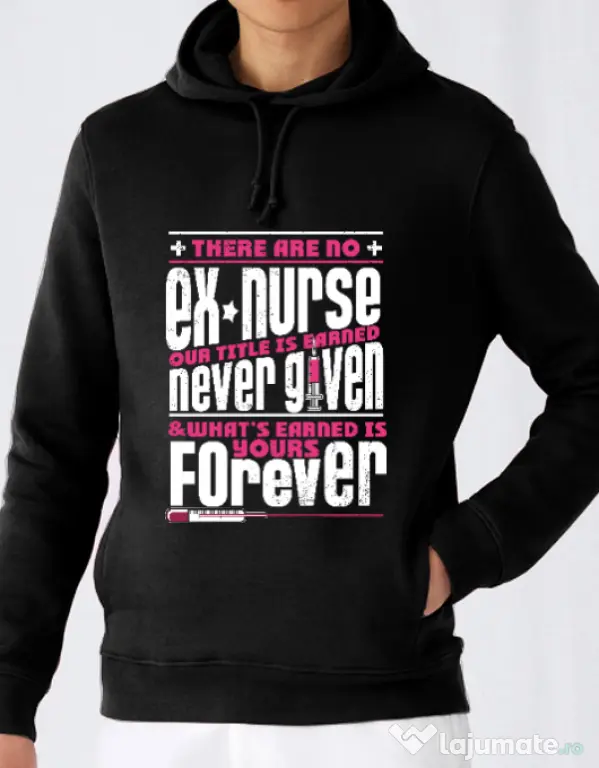 Hoodie barbat cu gluga Ex nurse Negru