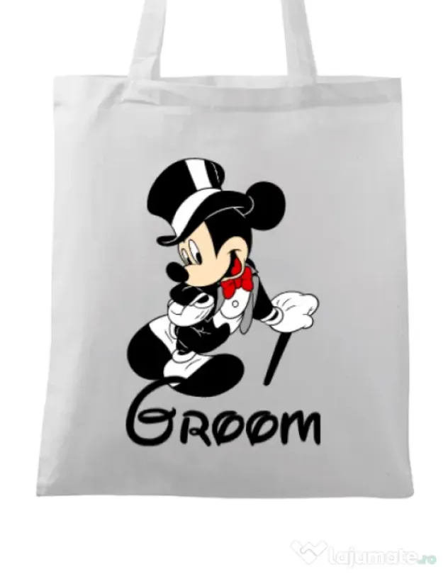 Sacosa personalizata Mire Groom Mickey Alb