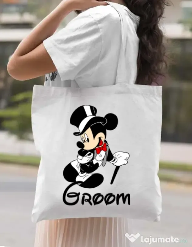 Sacosa personalizata Mire Groom Mickey Alb