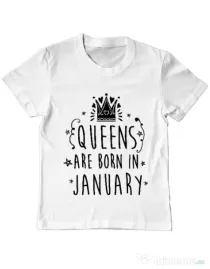 Tricou ADLER copil Queens are born in January Alb