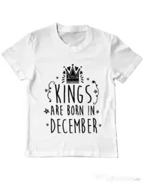 Tricou ADLER copil Kings are born in December Alb