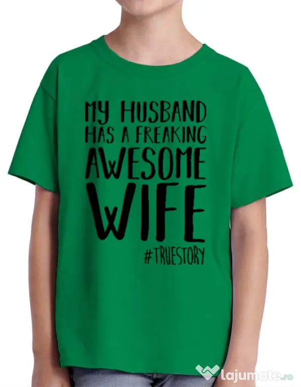 Tricou ADLER copil Awesome wife Verde mediu