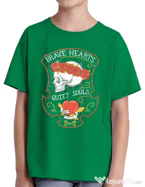 Tricou ADLER copil Brave hearts Verde mediu