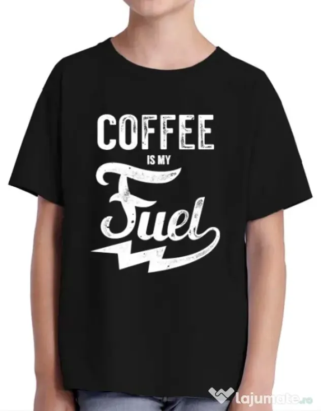 Tricou ADLER copil Coffee is my fuel Negru
