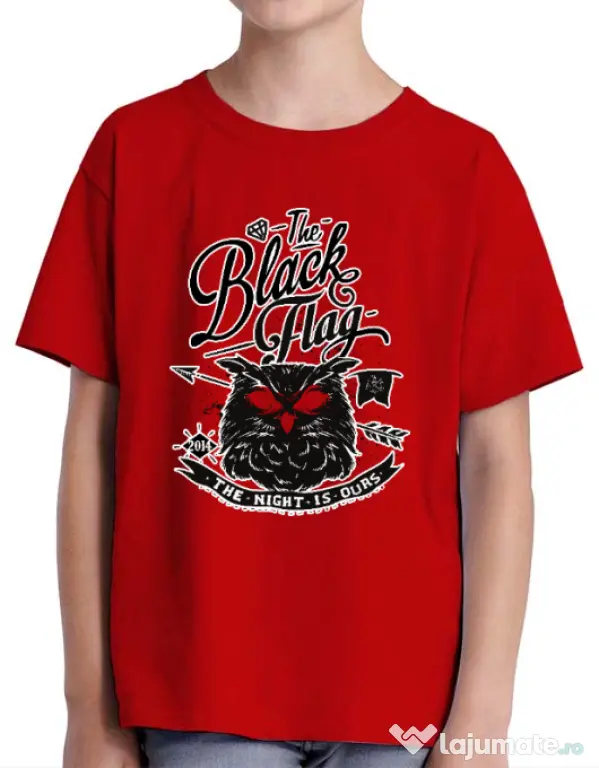 Tricou ADLER copil The black flag owl Rosu