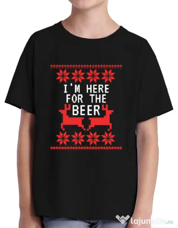 Tricou ADLER copil Here for the beer Negru
