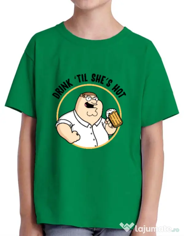 Tricou ADLER copil Drink til she is hot Verde mediu