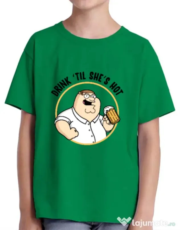 Tricou ADLER copil Drink til she is hot Verde mediu
