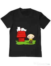 Tricou ADLER copil Stewie and Snoopy Negru