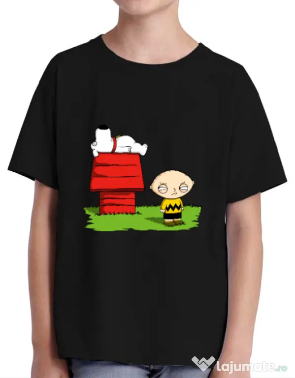 Tricou ADLER copil Stewie and Snoopy Negru