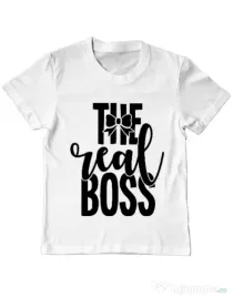 Tricou ADLER copil The real boss Alb
