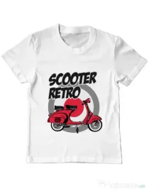 Tricou personalizat copil SCOOTER RETRO RED COLOR Alb