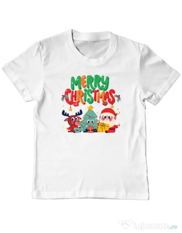 Tricou personalizat copil Hei, prietenii mei de Crăciun! Alb