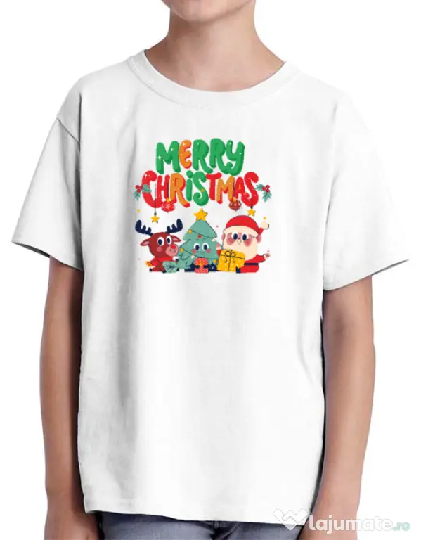 Tricou personalizat copil Hei, prietenii mei de Crăciun! Alb
