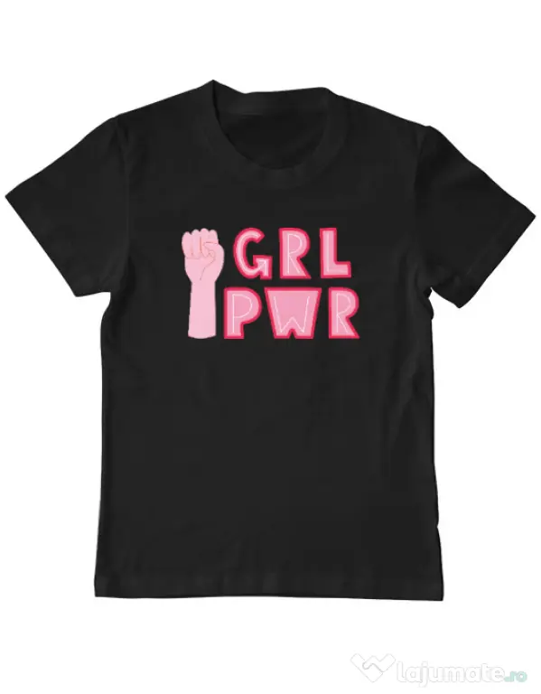 Tricou personalizat copil GRL PWR Negru