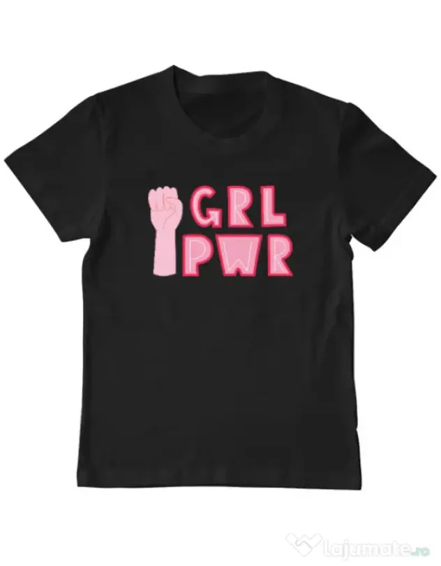 Tricou personalizat copil GRL PWR Negru