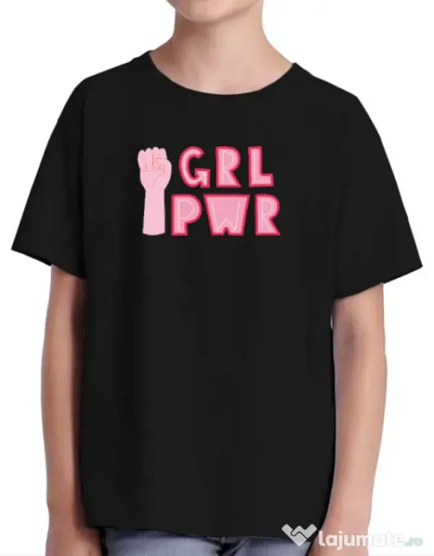 Tricou personalizat copil GRL PWR Negru