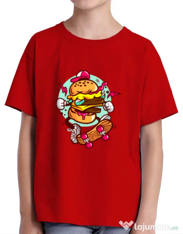 Tricou ADLER copil Burger Skater Rosu